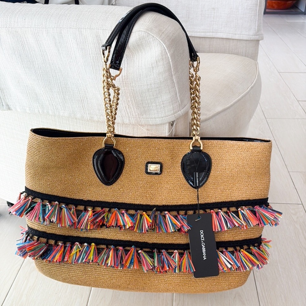Dolce & Gabbana Raffia Shopping fringe tote